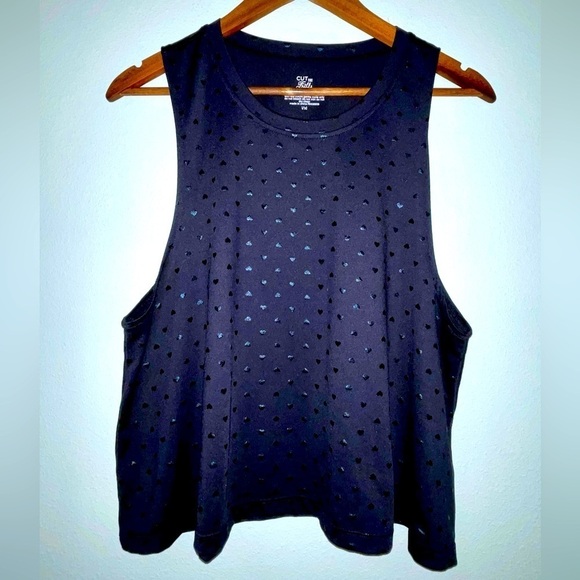 NWT Cut the Frills Black Novelty All Over Heart Print Tank Size L/XL - Picture 1 of 5